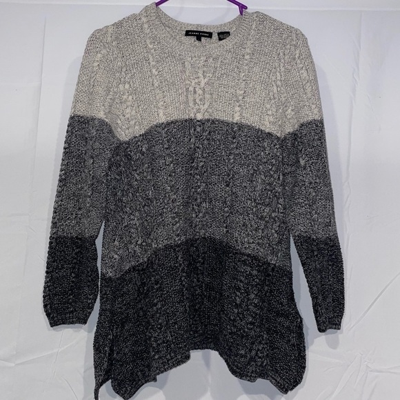 Jeanne Pierre Sweater Cable Knit Crewneck Gradient Color Block Chunky Long Top - Picture 1 of 4